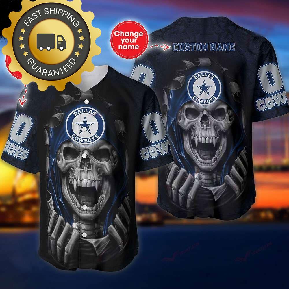Dallas Cowboys Custom NLF Jersey Skull Personalized Baseball Jersey