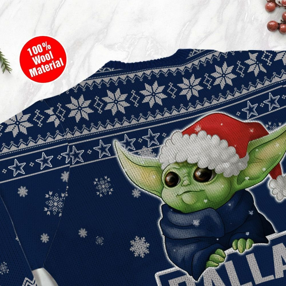 Dallas Cowboys Cute Baby Yoda Grogu Holiday Party Ugly Christmas Sweater Adult 3D Funny Matching for family - Image 5