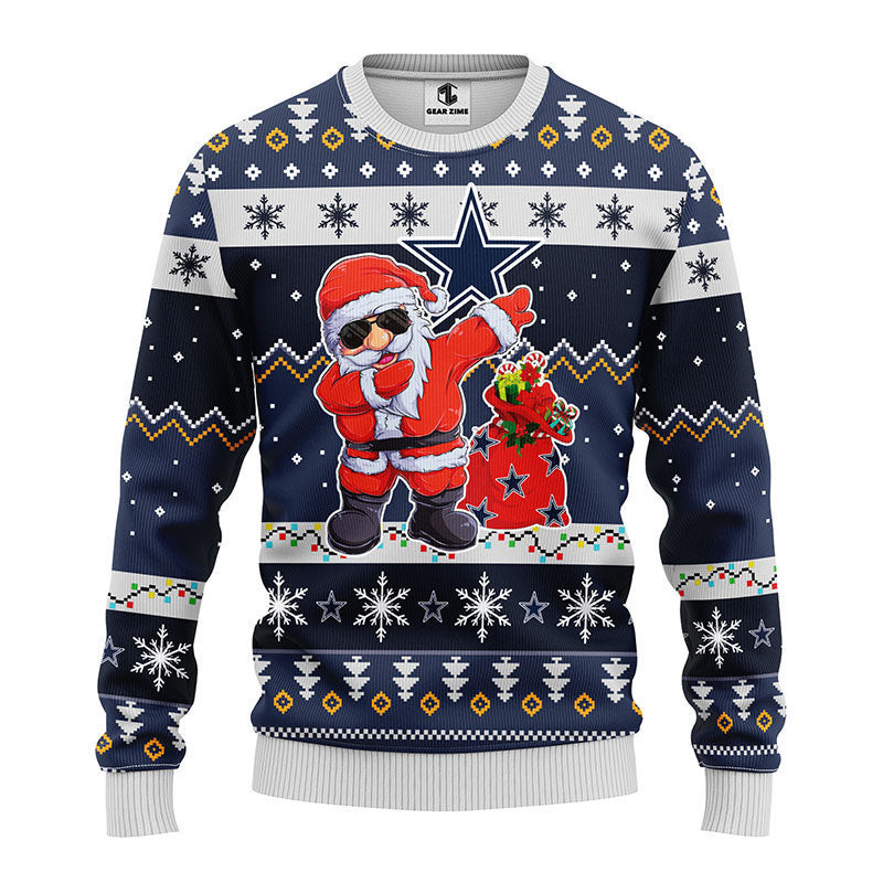 Dallas Cowboys Dabbing Santa Claus Ugly Christmas Sweater Adult 3D Funny Matching for family