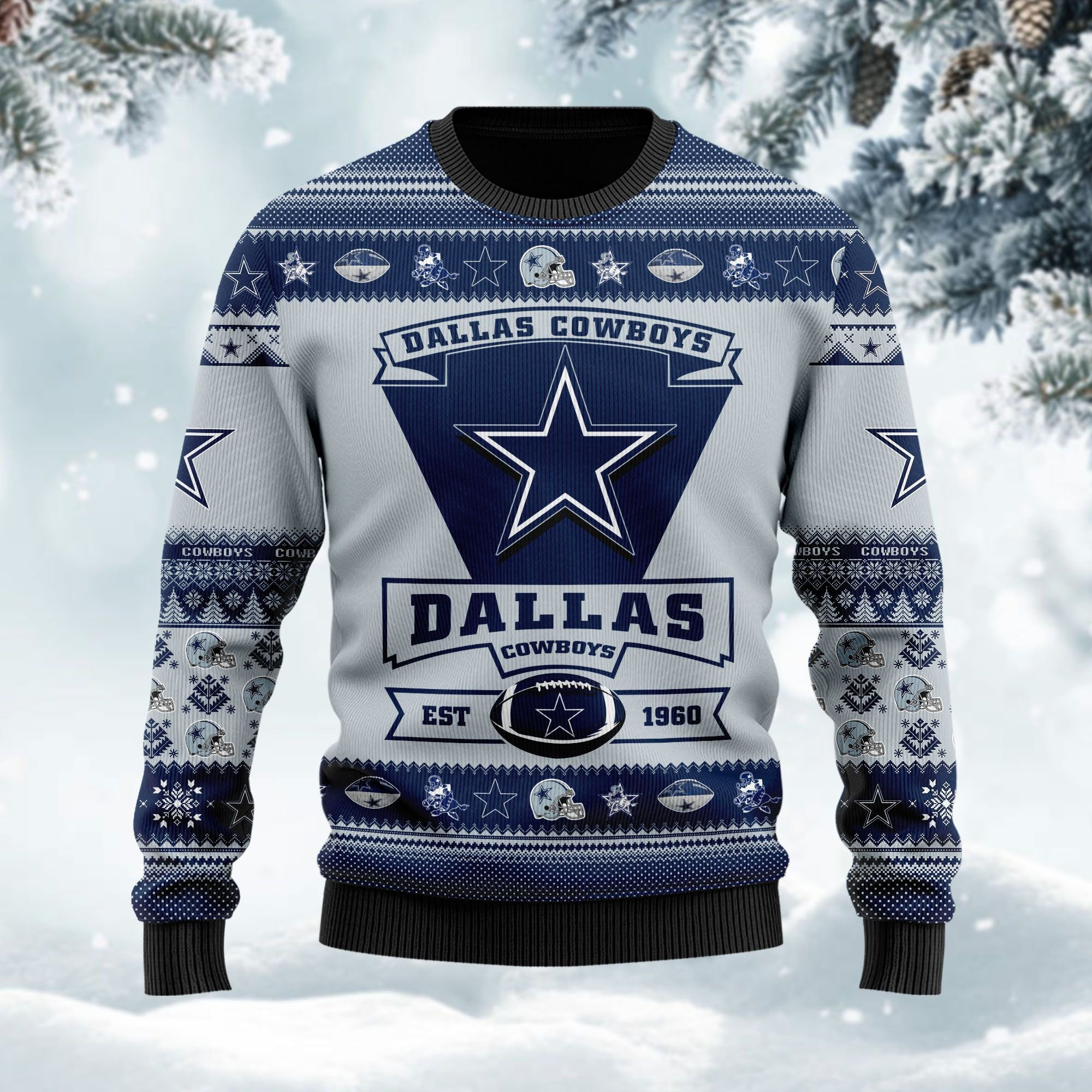 Dallas Cowboys Football Team Logo Custom Name Personalized Ugly Christmas Sweater Adult 3D Funny Matching for family - Image 3