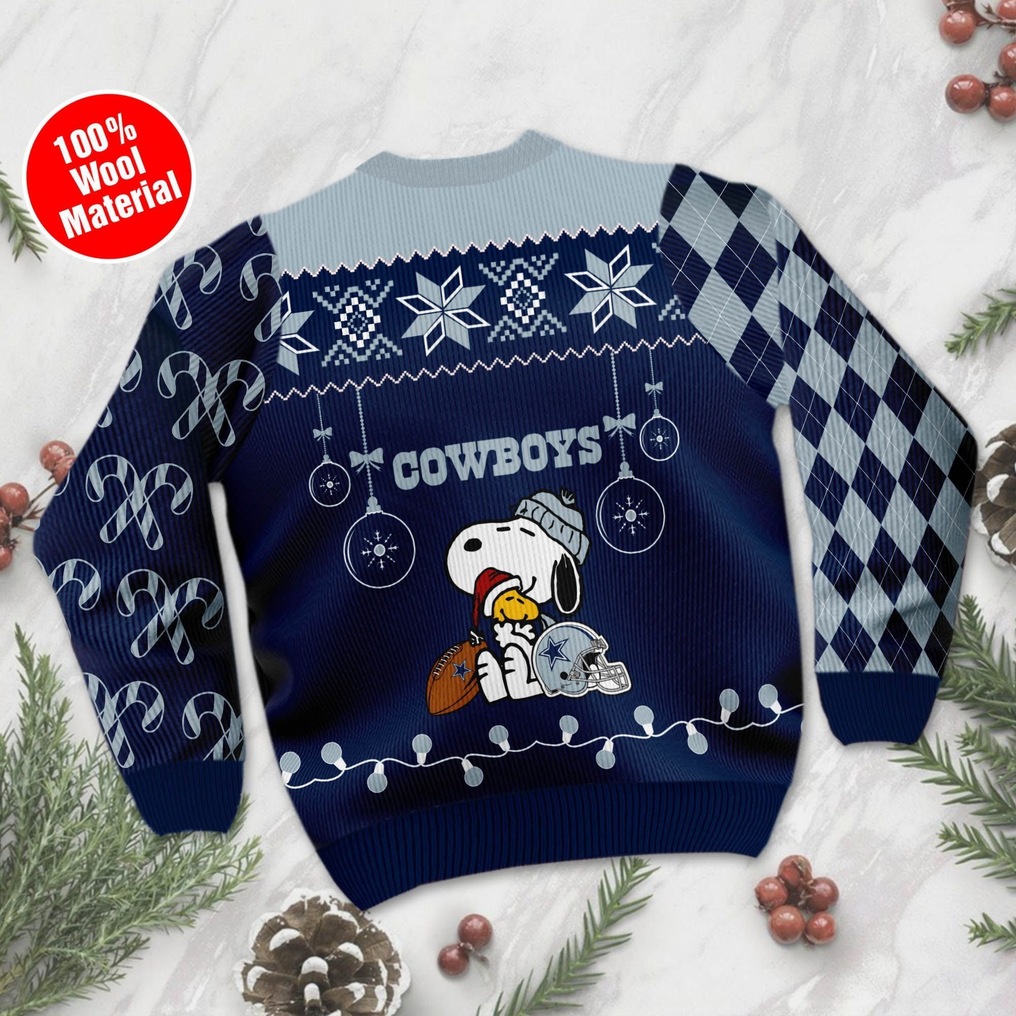 Dallas Cowboys Funny Charlie Brown Peanuts Snoopy Ugly Christmas Sweater Adult 3D Funny Matching for family - Image 3