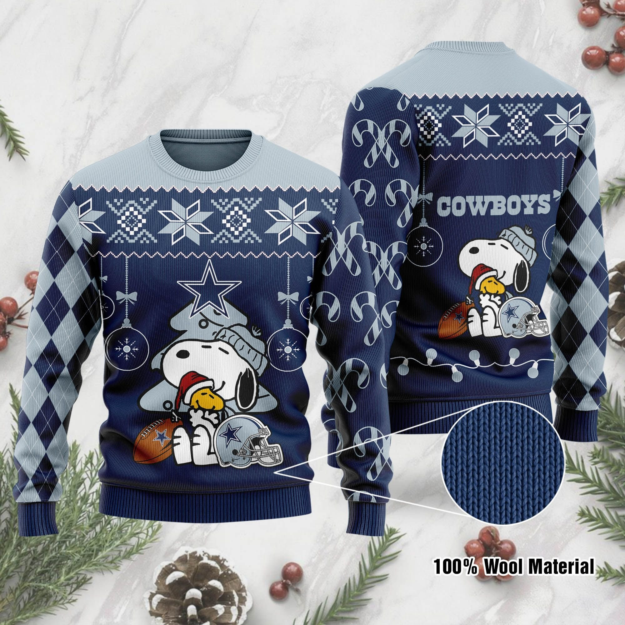 Dallas Cowboys Funny Charlie Brown Peanuts Snoopy Ugly Christmas Sweater Adult 3D Funny Matching for family