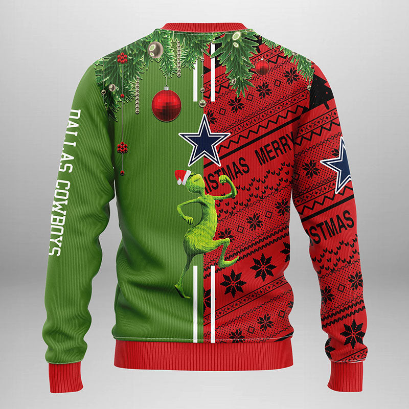 Dallas Cowboys Grinch & Scooby-Doo Ugly Christmas Sweater Adult 3D Funny Matching for family - Image 2