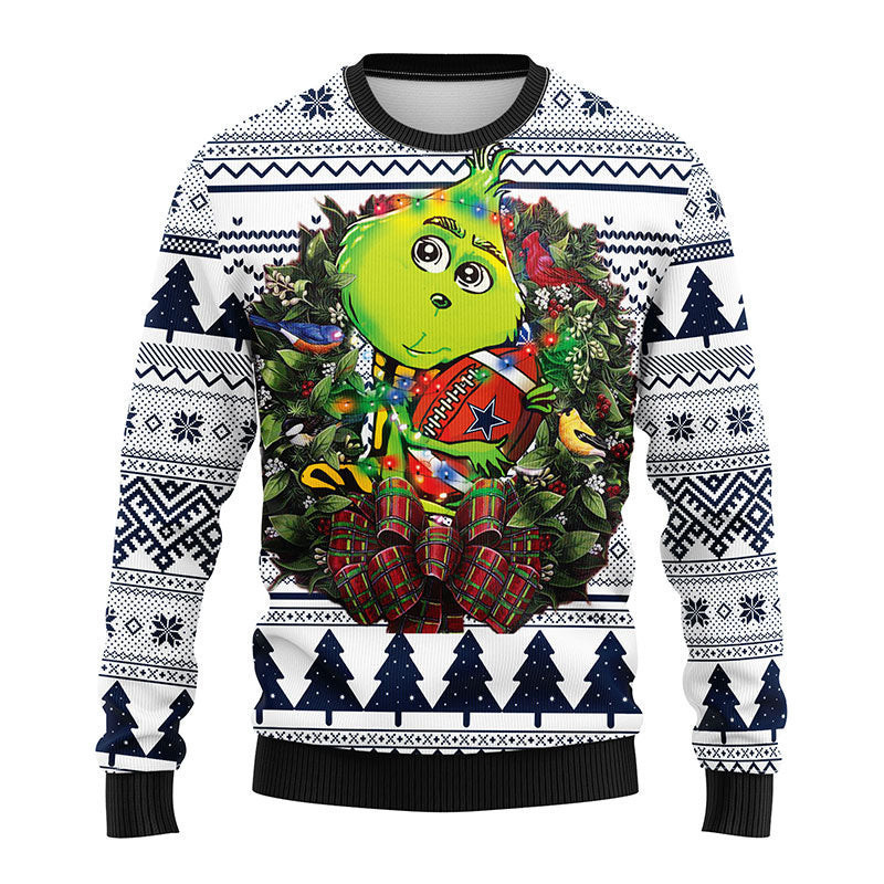 Dallas Cowboys Grinch Hug Ugly Christmas Sweater Adult 3D Funny Matching for family