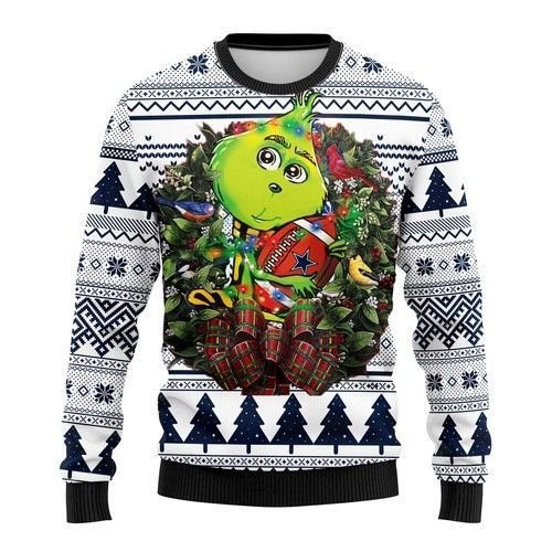 Dallas Cowboys Grinch Hug Ugly Christmas Sweater Adult 3D Funny Matching for family