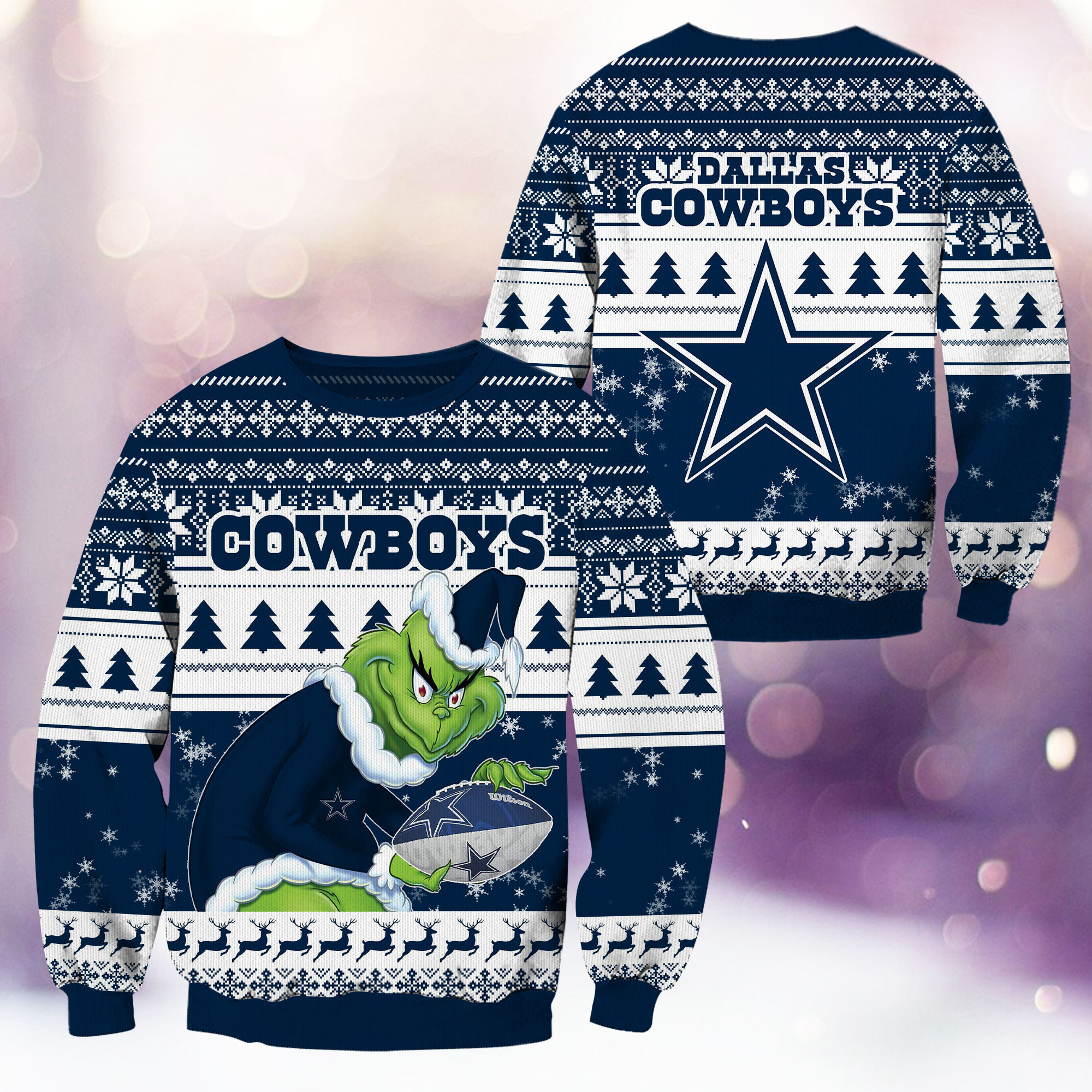 Dallas Cowboys Grinch Ugly Christmas Sweater Adult 3D Funny Matching for family