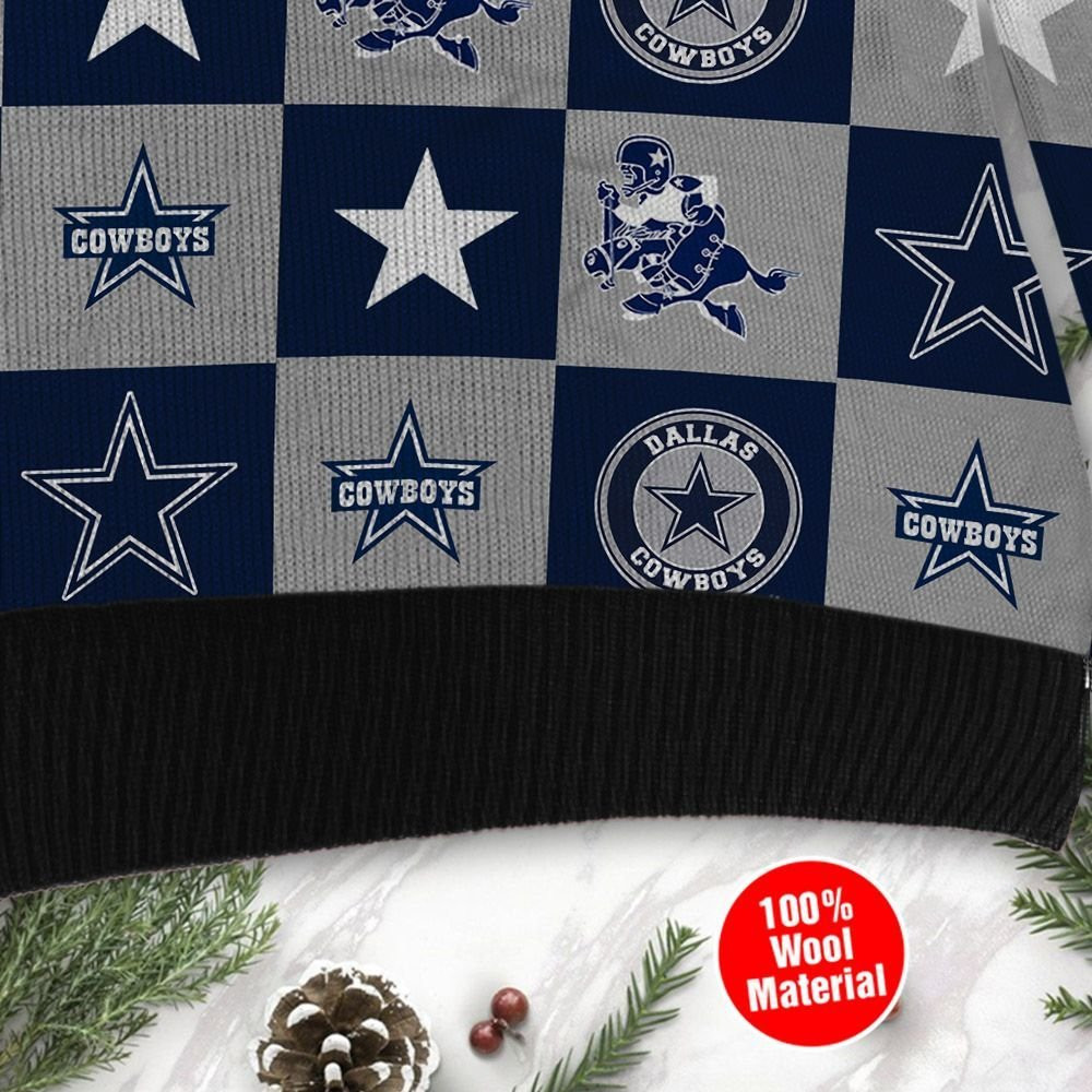 Dallas Cowboys Logo Checkered Flannel Design Ugly Christmas Sweater Adult 3D Funny Matching for family - Image 4