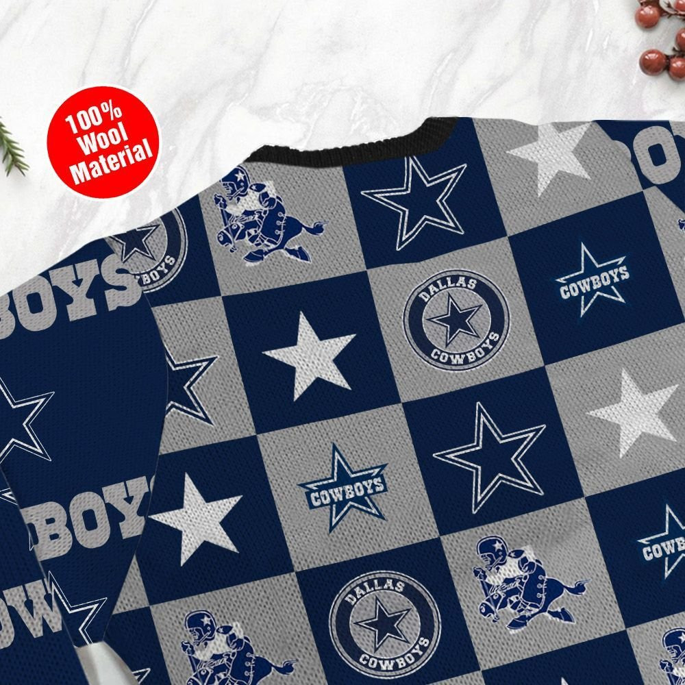 Dallas Cowboys Logo Checkered Flannel Design Ugly Christmas Sweater Adult 3D Funny Matching for family - Image 5