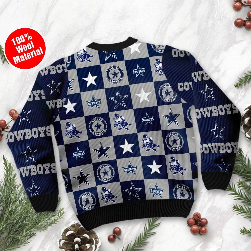 Dallas Cowboys Logo Checkered Flannel Ugly Christmas Sweater Adult 3D Funny Matching for family - Image 3