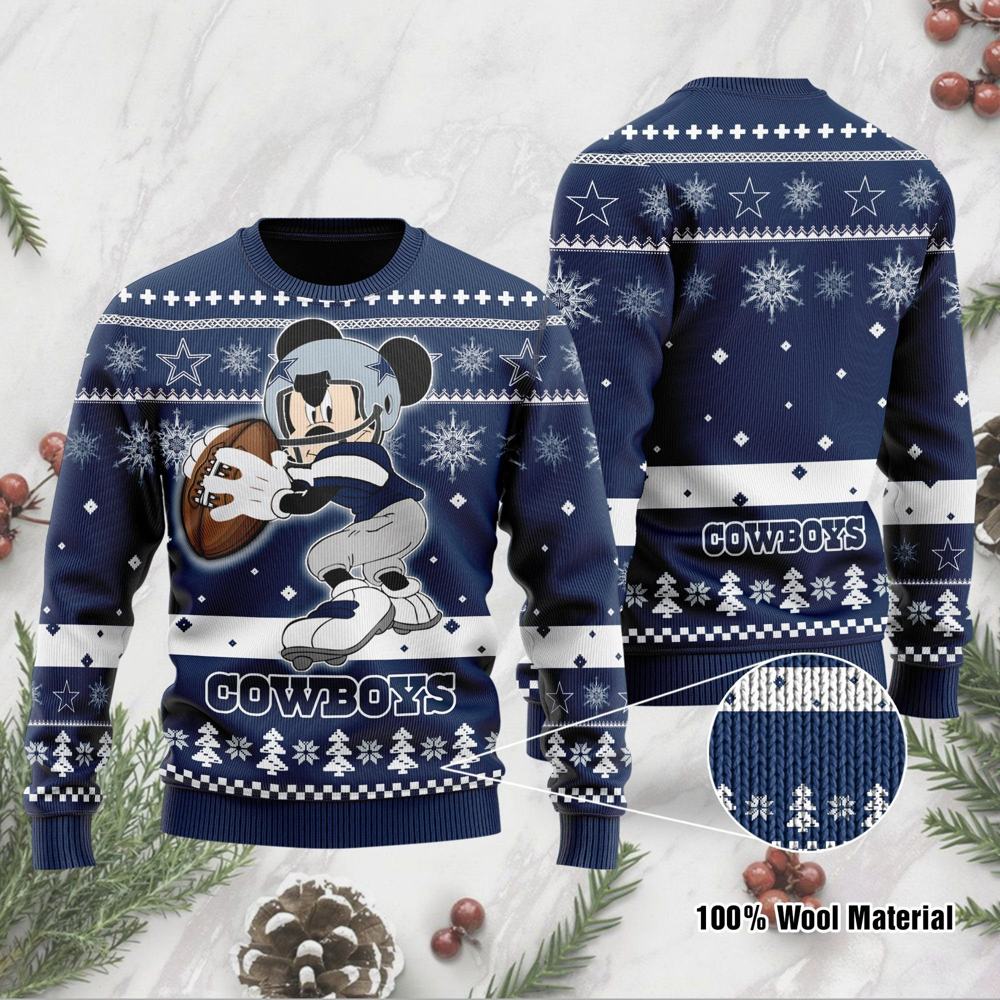 Dallas Cowboys Mickey Mouse Funny Ugly Christmas Sweater Adult 3D Funny Matching for family