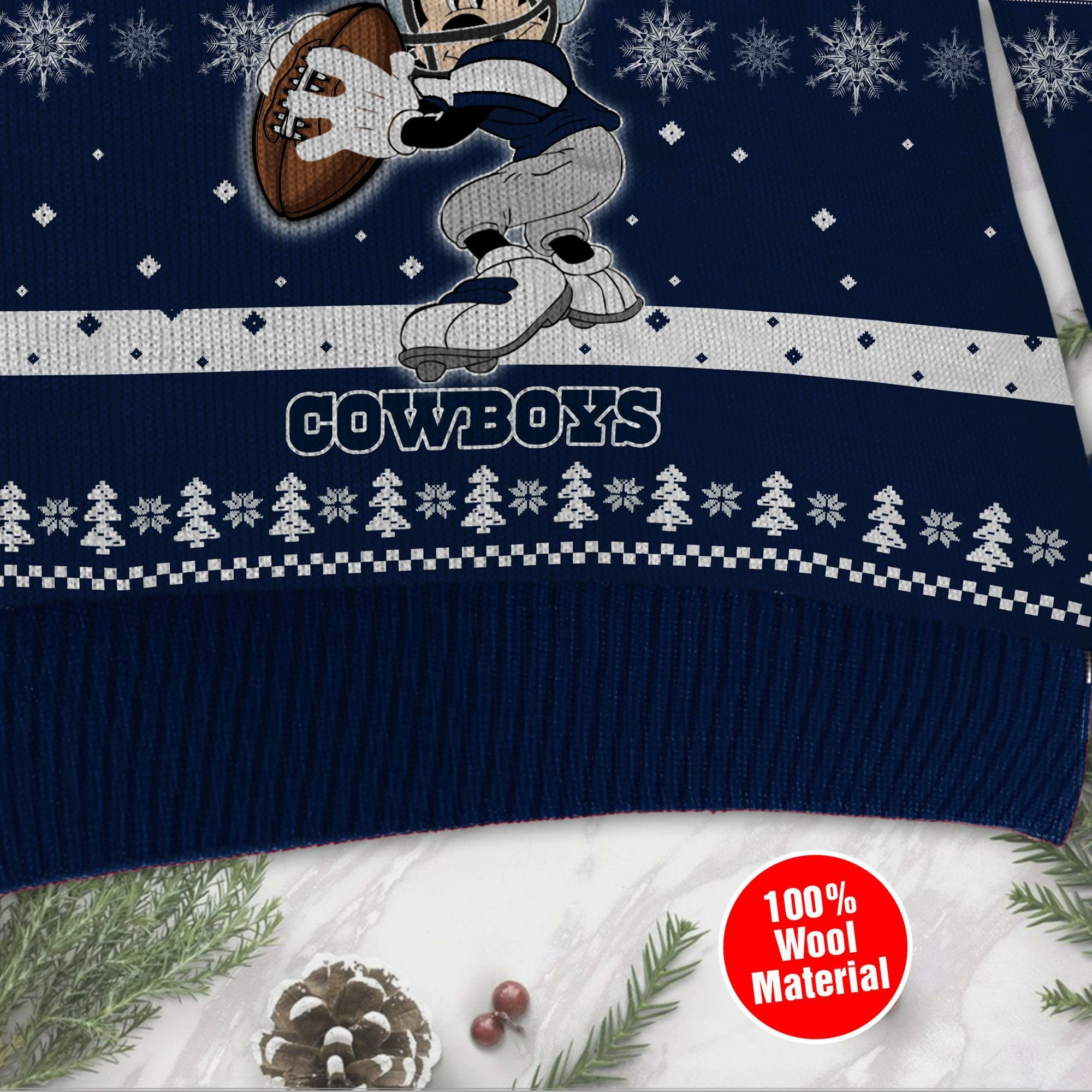 Dallas Cowboys Mickey Mouse Funny Ugly Christmas Sweater Adult 3D Funny Matching for family - Image 3