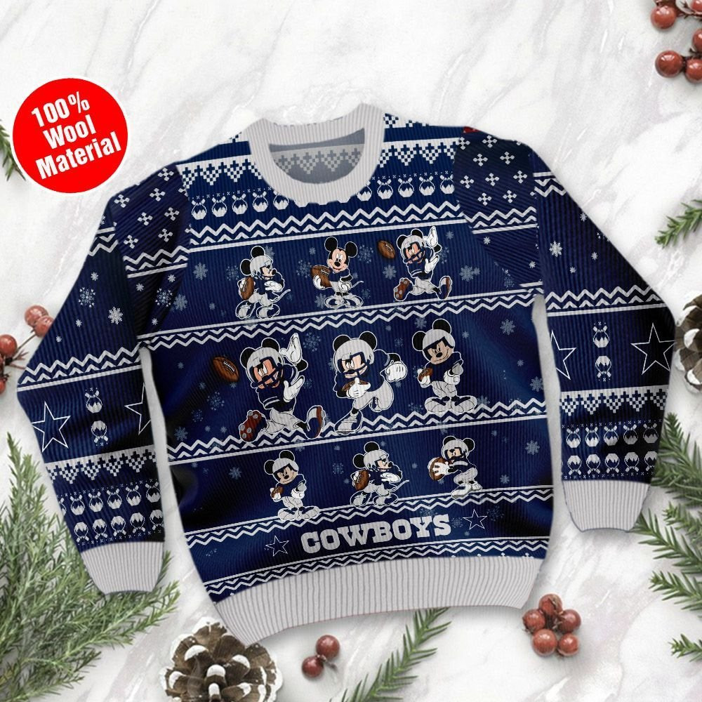 Dallas Cowboys Mickey Mouse Holiday Party Ugly Christmas Sweater Adult 3D Funny Matching for family - Image 2