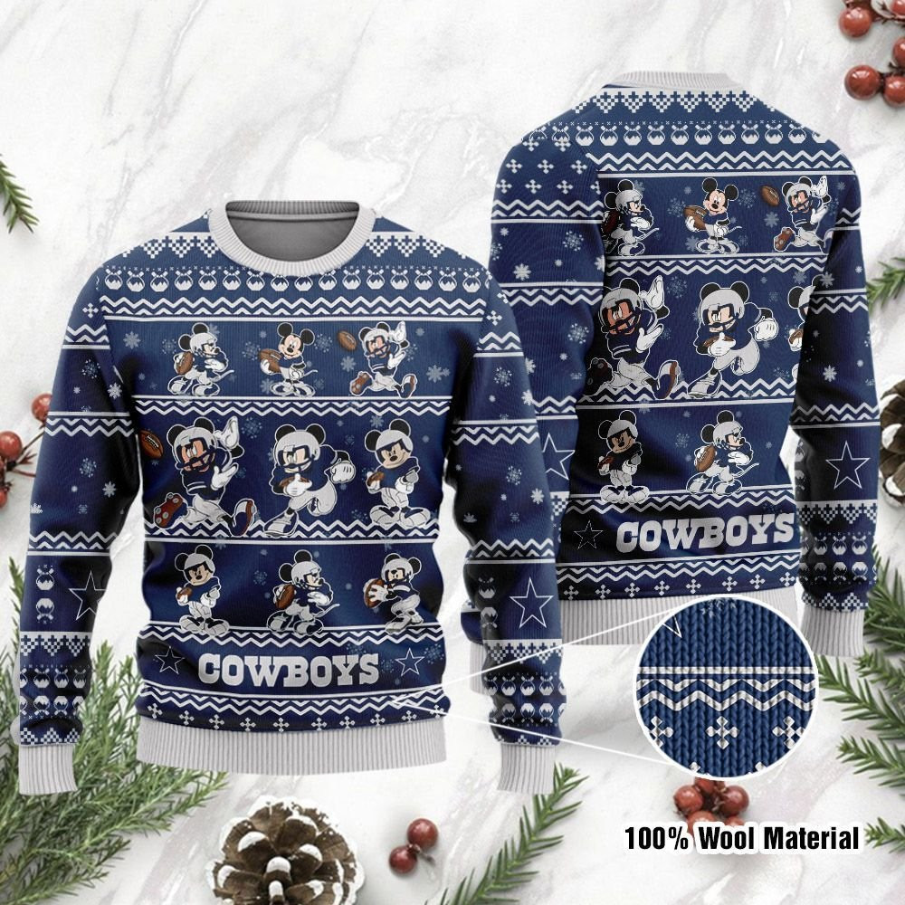 Dallas Cowboys Mickey Mouse Holiday Party Ugly Christmas Sweater Adult 3D Funny Matching for family