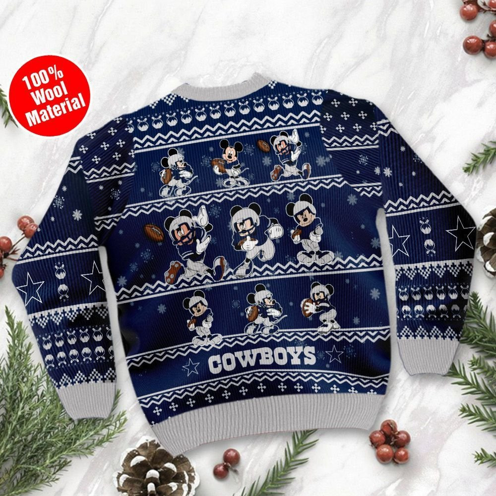 Dallas Cowboys Mickey Mouse Holiday Party Ugly Christmas Sweater Adult 3D Funny Matching for family - Image 3