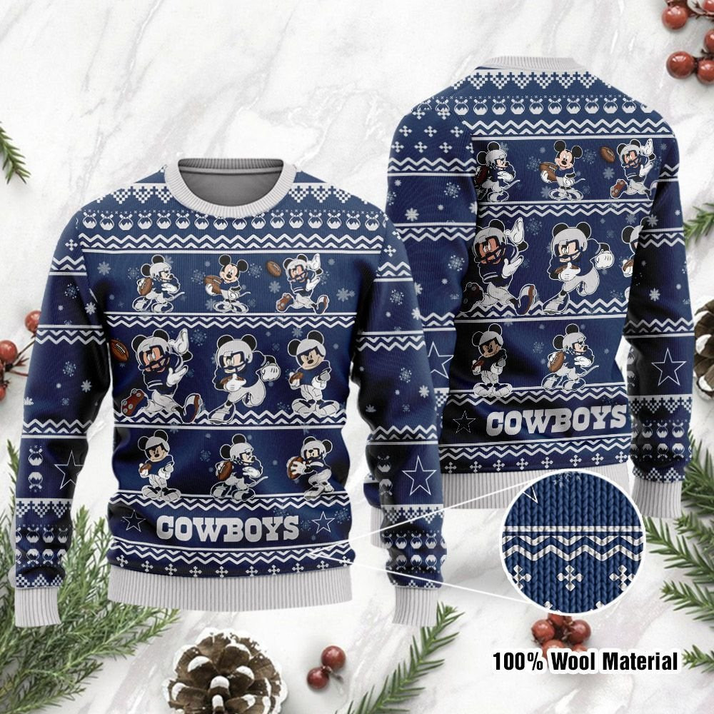 Dallas Cowboys Mickey Mouse Ugly Christmas Sweater Adult 3D Funny Matching for family