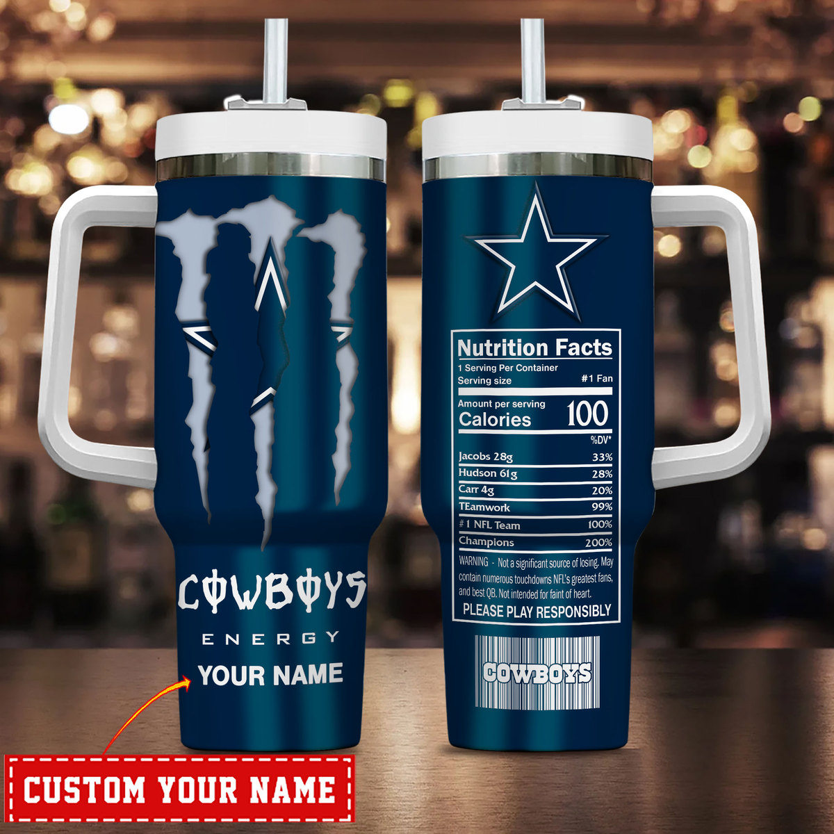 Dallas Cowboys NFL Energy Nutrition Facts Custom Stanley Cup 40 oz 30 oz Tumbler With HandleTVC230172