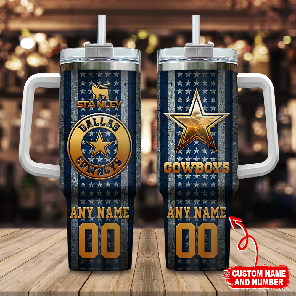Dallas Cowboys NFL Golden Logos US Flag Custom Stanley Cup 40 oz 30 oz Tumbler With HandleTVC230180