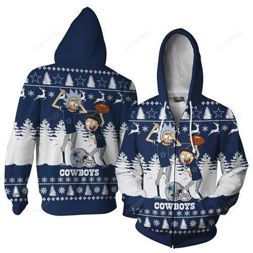 Dallas Cowboys Rick And Morty Dance Ugly Christmas 3D All Over Print Hoodie, Zip Hoodie