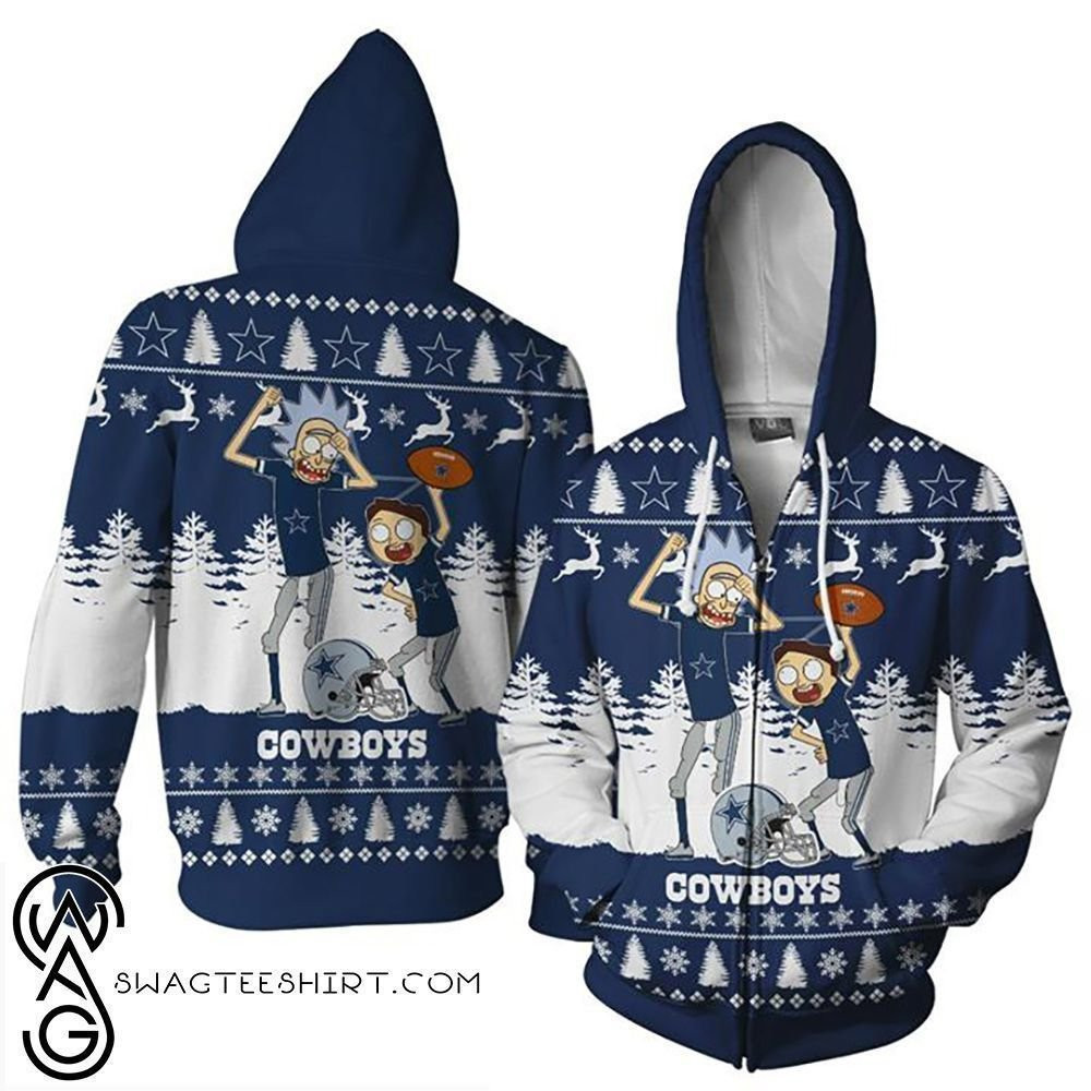 Dallas Cowboys Rick And Morty Dance Ugly Christmas Shirt, Ugly Christmas Sweater Adult 3D Funny Matching for family
