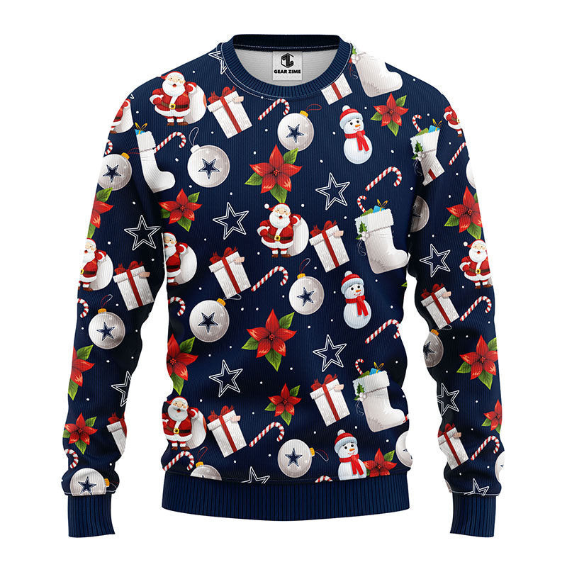 Dallas Cowboys Santa Claus Snowman Ugly Christmas Sweater Adult 3D Funny Matching for family