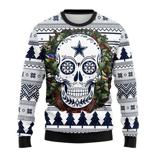 Dallas Cowboys Skull Flower Ugly Christmas Sweater Adult 3D Funny Matching for family