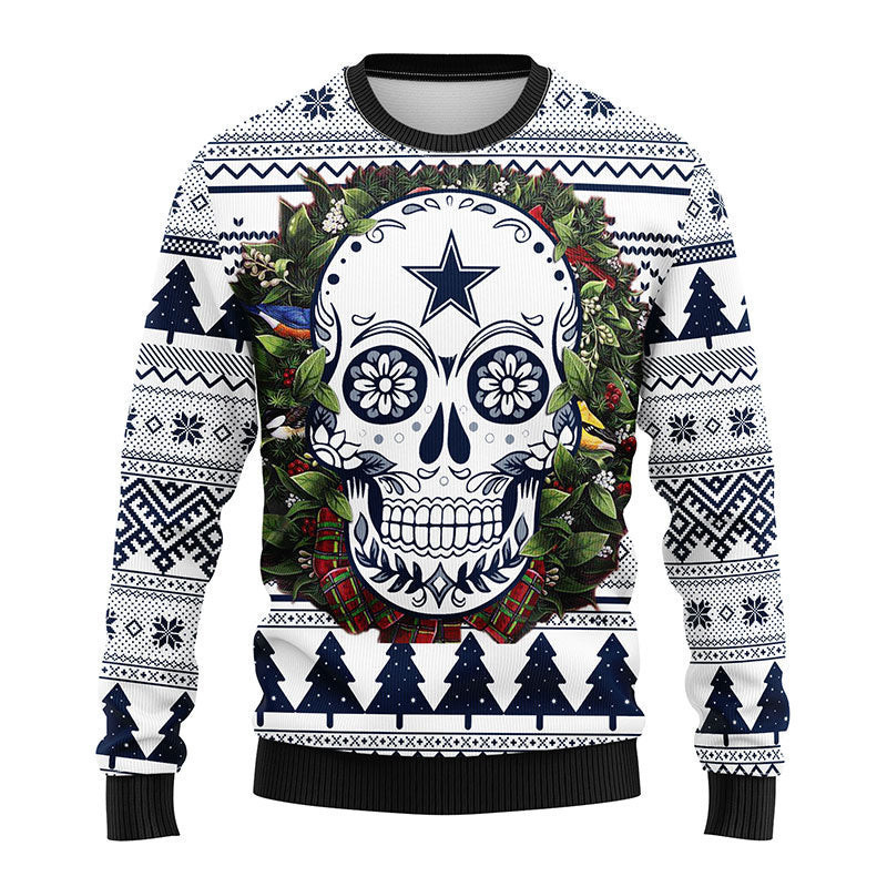 Dallas Cowboys Skull Flower Ugly Ugly Christmas Sweater Adult 3D Funny Matching for family