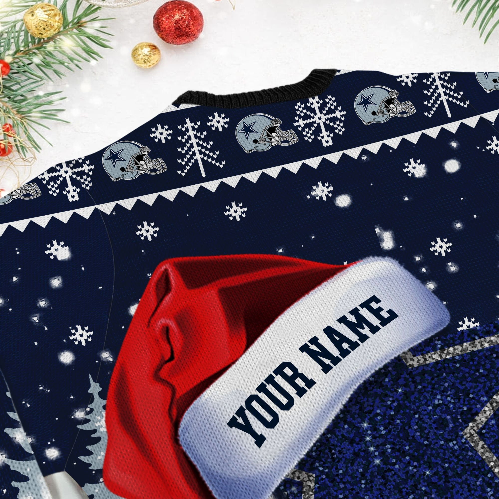 Dallas Cowboys Symbol Wearing Santa Claus Hat Ho Ho Ho Custom Personalized Ugly Christmas Sweater Adult 3D Funny Matching for family - Image 6