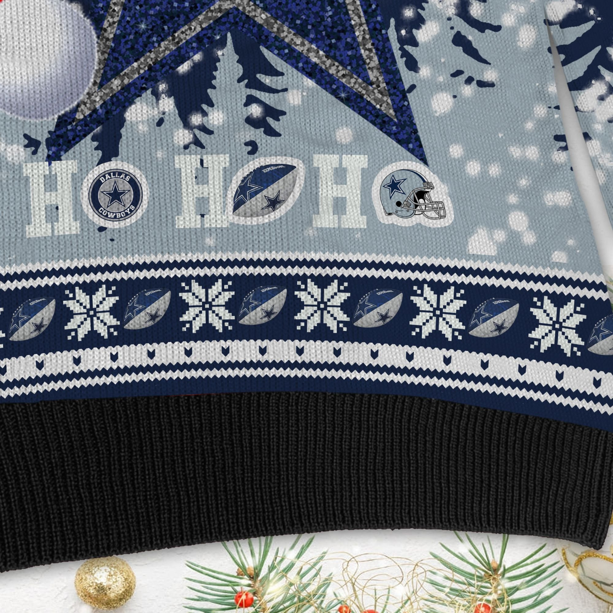 Dallas Cowboys Symbol Wearing Santa Claus Hat Ho Ho Ho Custom Personalized Ugly Christmas Sweater Adult 3D Funny Matching for family - Image 5