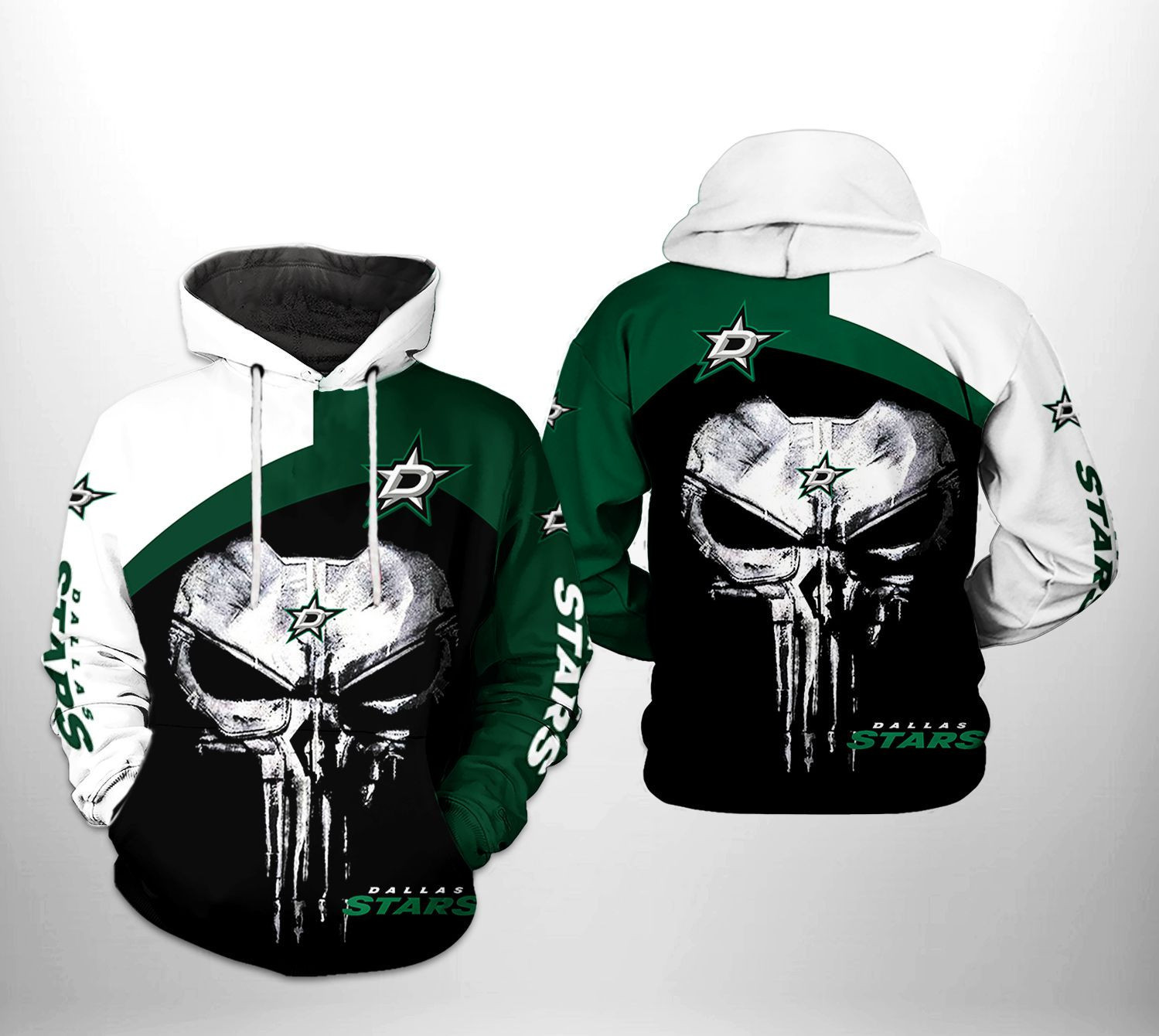 Dallas Stars NHL Skull Punisher 3D All Over Print Hoodie, Zip Hoodie
