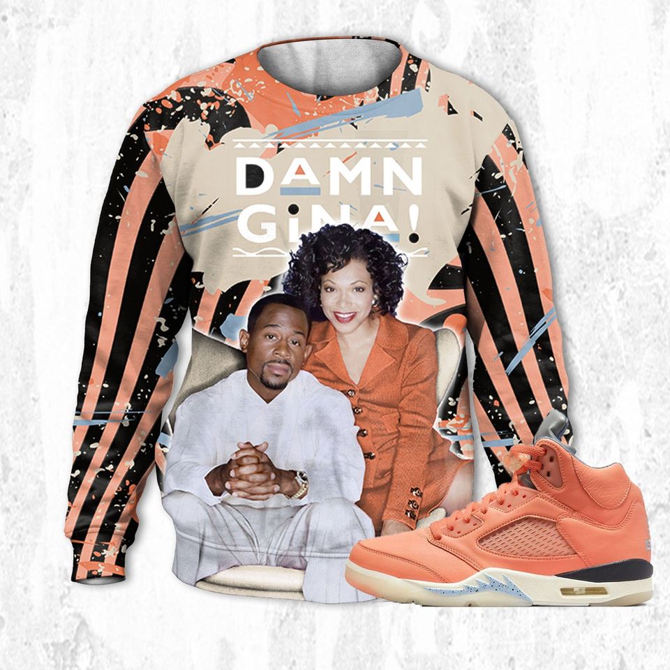 Damn Gina 3D Humor 90s Unisex Sweatshirt 3D match Jordan 5 DJ Khaled Crimson Bliss - Image 2