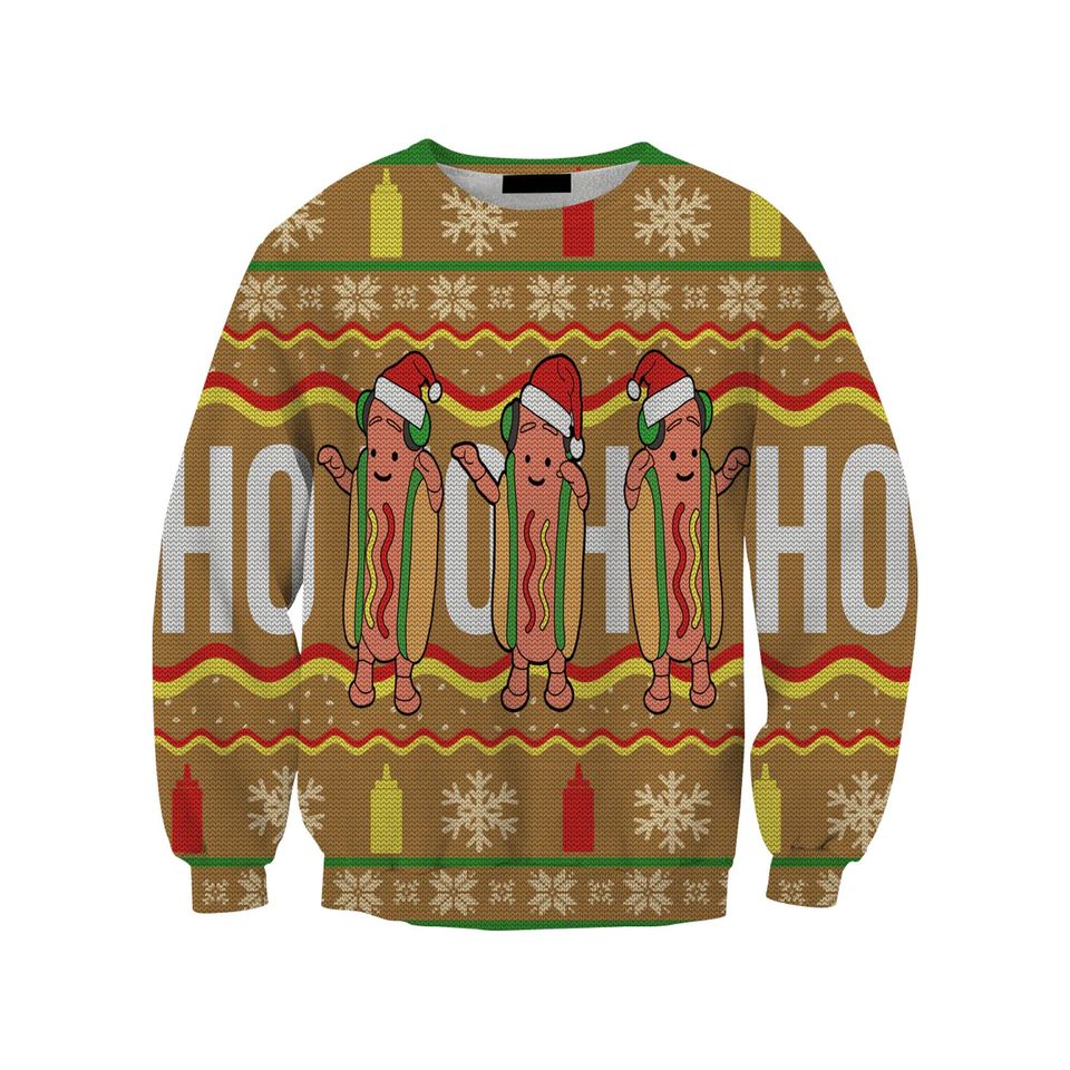 Dancing Hot Dog Ugly Sweater, Dancing Hot Dog Christmas  3D Sweater