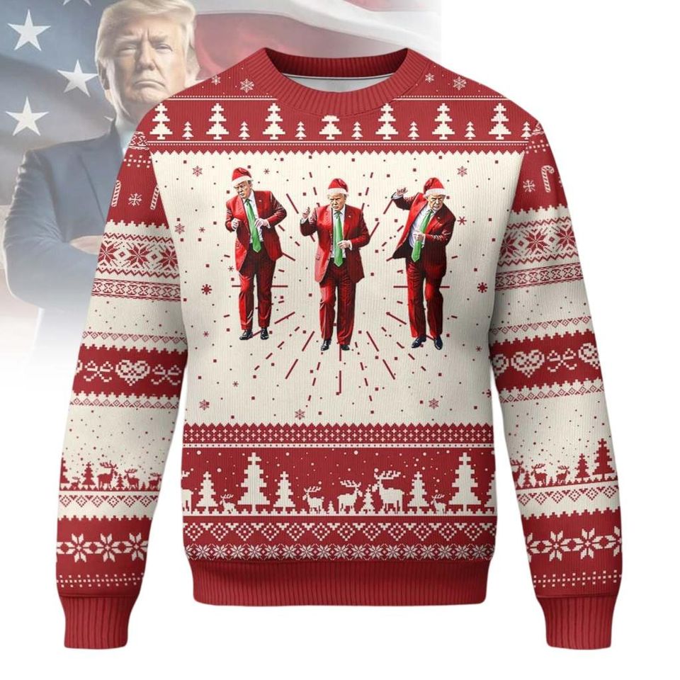 Dancing Trump Ugly Christmas Sweater, Trump Santa Sweater - Image 2