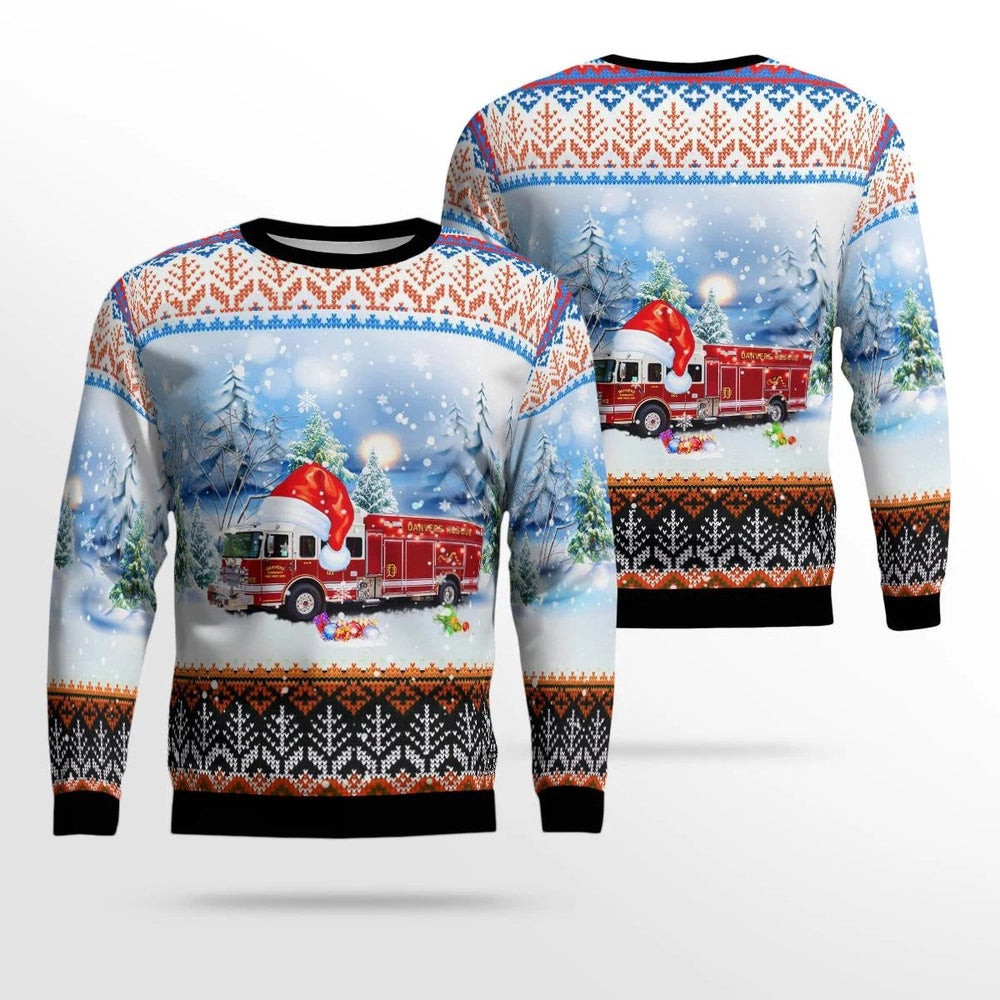 Danvers Illinois Danvers Community Fire Protection District AOP Ugly Sweater Xmas Unisex Sweater Christmas Gifts For Men Women