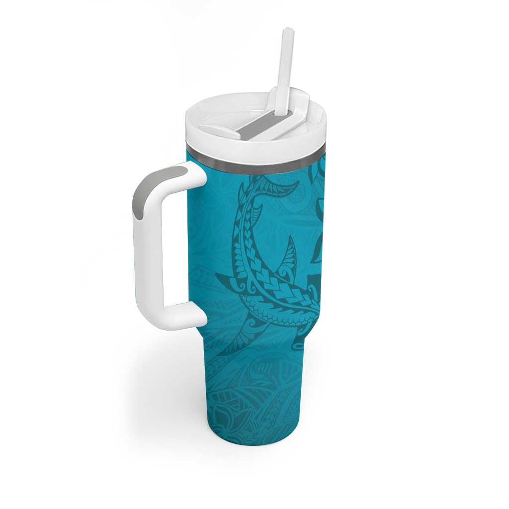 Dark Cyan Gradient Polynesia Hawaiian Tribal Hammerhead Shark Tattoo Custom Stanley Cup 40 oz 30 oz Tumbler With HandleTVC2301350 - Image 2