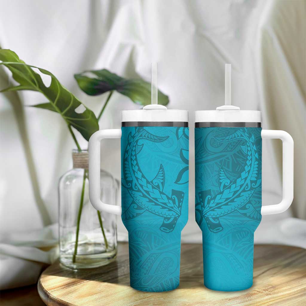 Dark Cyan Gradient Polynesia Hawaiian Tribal Hammerhead Shark Tattoo Custom Stanley Cup 40 oz 30 oz Tumbler With HandleTVC2301350 - Image 9