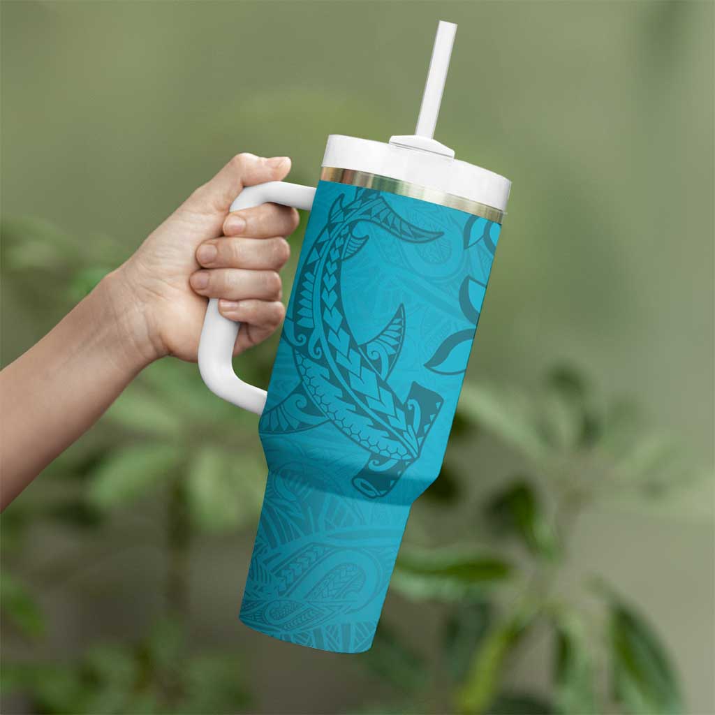 Dark Cyan Gradient Polynesia Hawaiian Tribal Hammerhead Shark Tattoo Custom Stanley Cup 40 oz 30 oz Tumbler With HandleTVC2301350 - Image 3