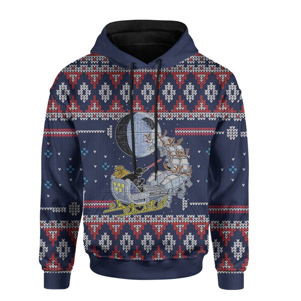 Darth Santa Sleigh Pulled By Reindeers Christmas Ugly Christmas Sweater Adult 3D Funny Matching for family - Image 2