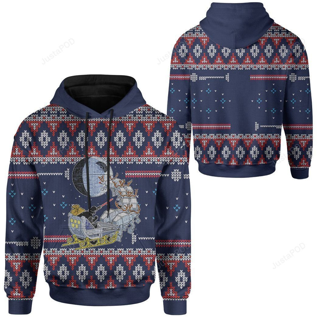 Darth Santa Sleigh Pulled By Reindeers Christmas Ugly Christmas Sweater Adult 3D Funny Matching for family