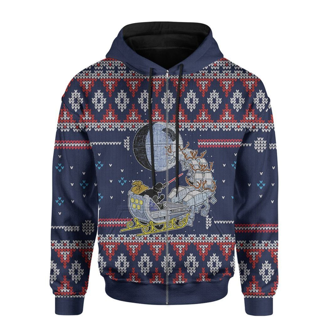 Darth Santa Sleigh Pulled By Reindeers Christmas Ugly Christmas Sweater Adult 3D Funny Matching for family - Image 3
