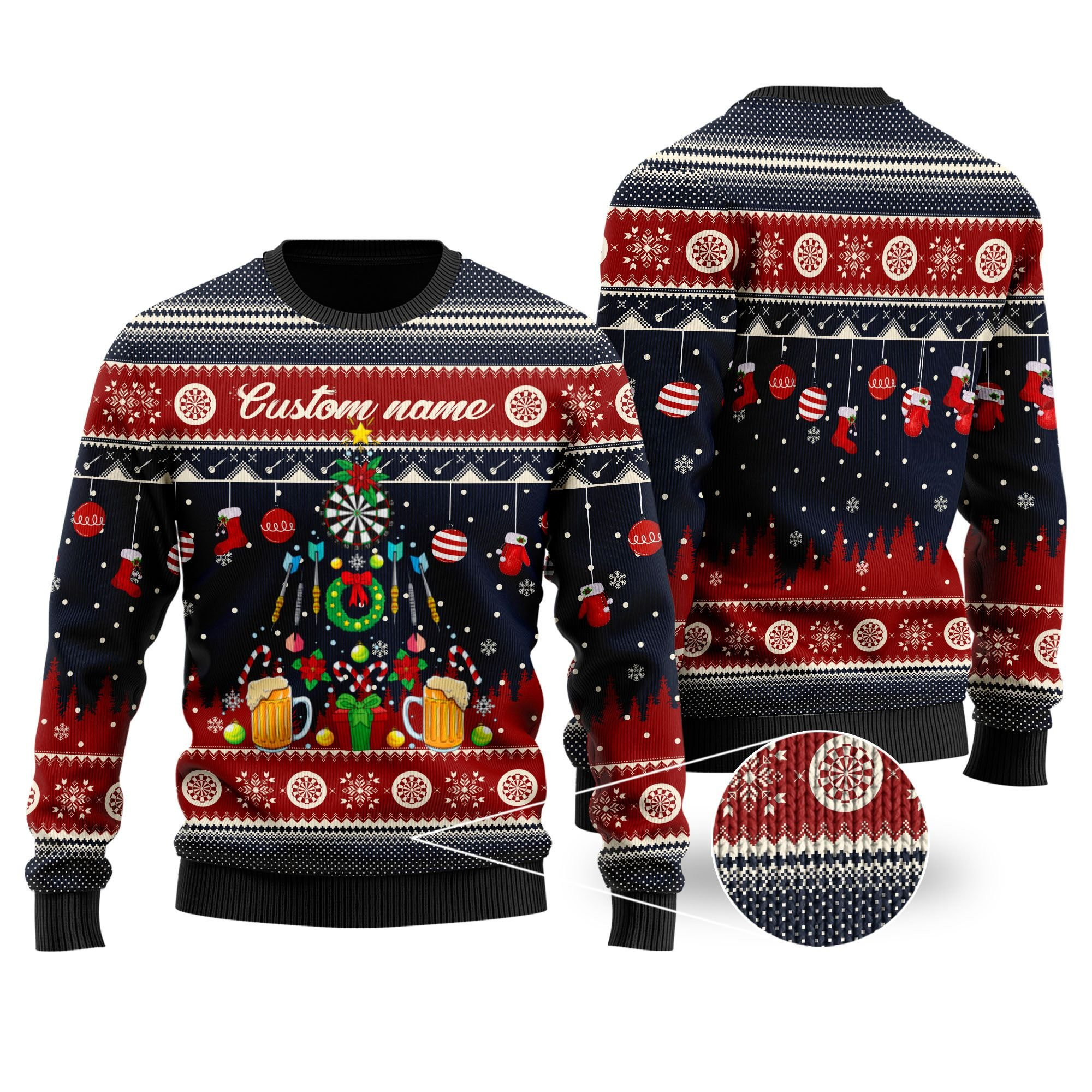 Darts And Beer Noel Pattern Personalized Gifts For Dart Players Sport Lovers Ugly Christmas Sweater Adult 3D Funny Matching for family
