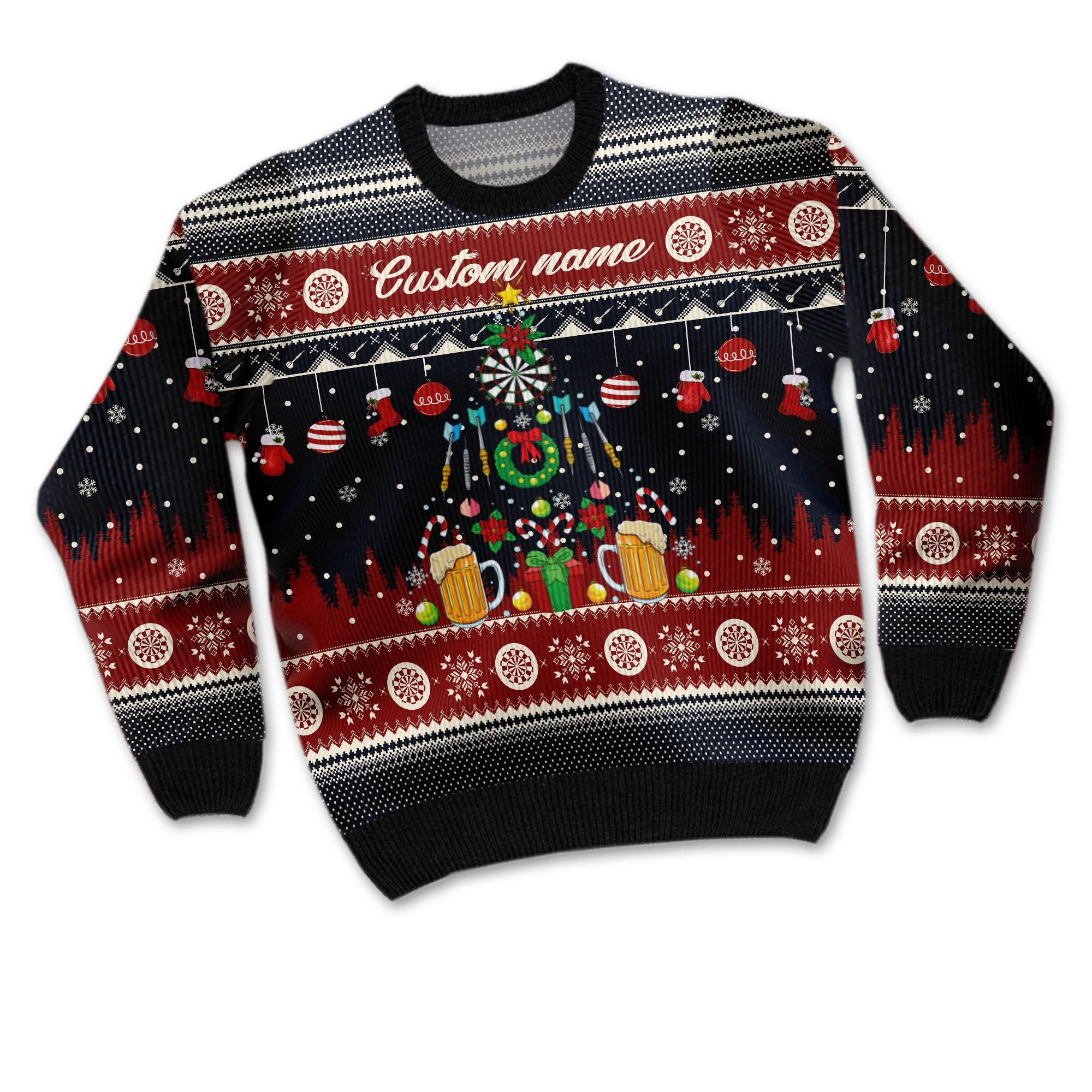 Darts And Beer Noel Pattern Personalized Gifts For Dart Players Sport Lovers Ugly Christmas Sweater Adult 3D Funny Matching for family - Image 2