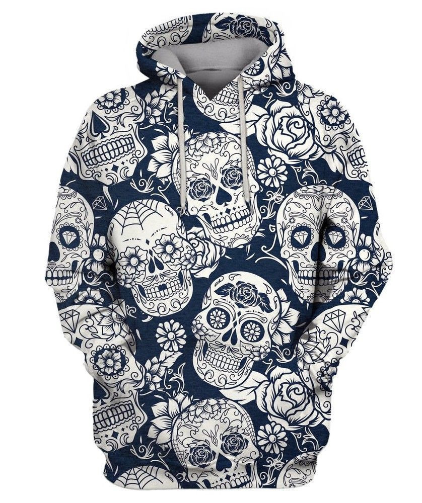 DAY OF THE DEAD SUGAR SKULL 3D All Over Print Hoodie, Zip Hoodie