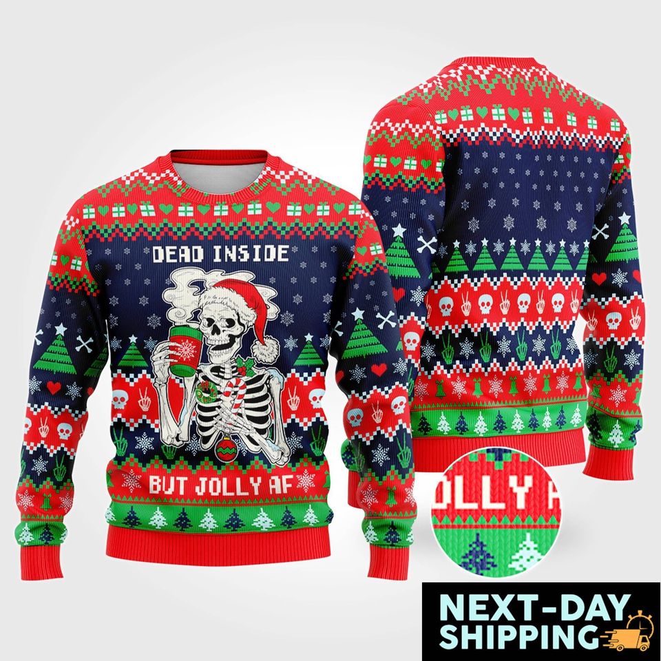 Dead Inside but Jolly AF Ugly Christmas Sweater, Dead Inside Sweaters