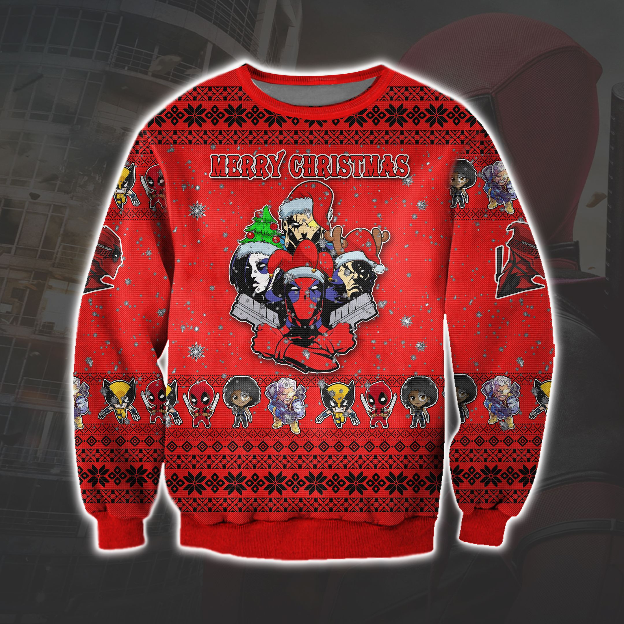 Deadpool All Over Priny Ugly Christmas Sweater Adult 3D Funny Matching for family