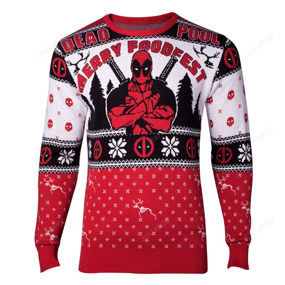 Deadpool Merry Foodfest Ugly Christmas Sweater Adult 3D Funny Matching for family