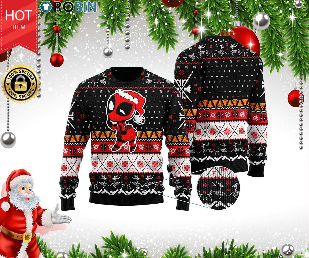 Deadpool Merry Kissmyass Ugly Christmas Sweater Adult 3D Funny Matching for family