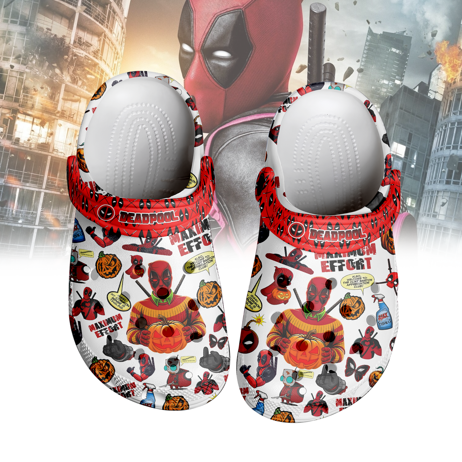 Deadpool x Halloween Crocs Crocband Clogs Shoes Comfortable For Men Women and Kids