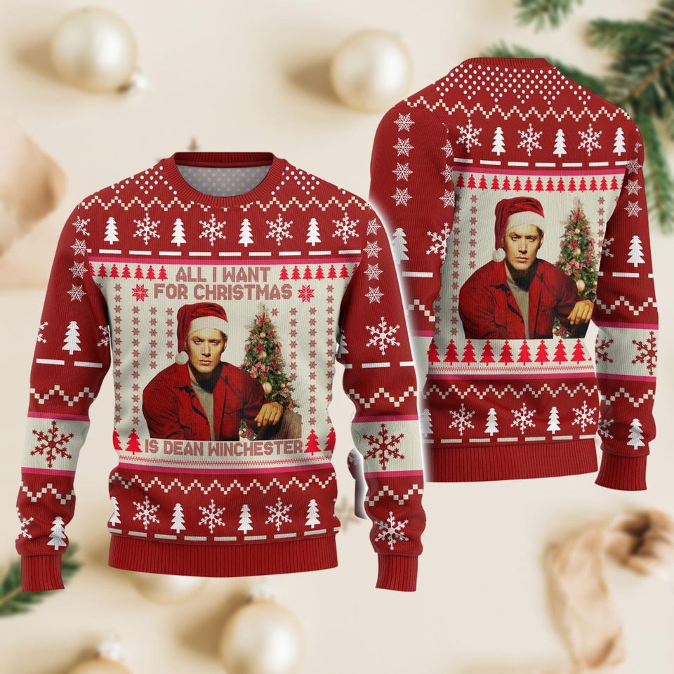 Dean Winchester Santa Hat Sweater, Supernatural Character Ugly Sweater
