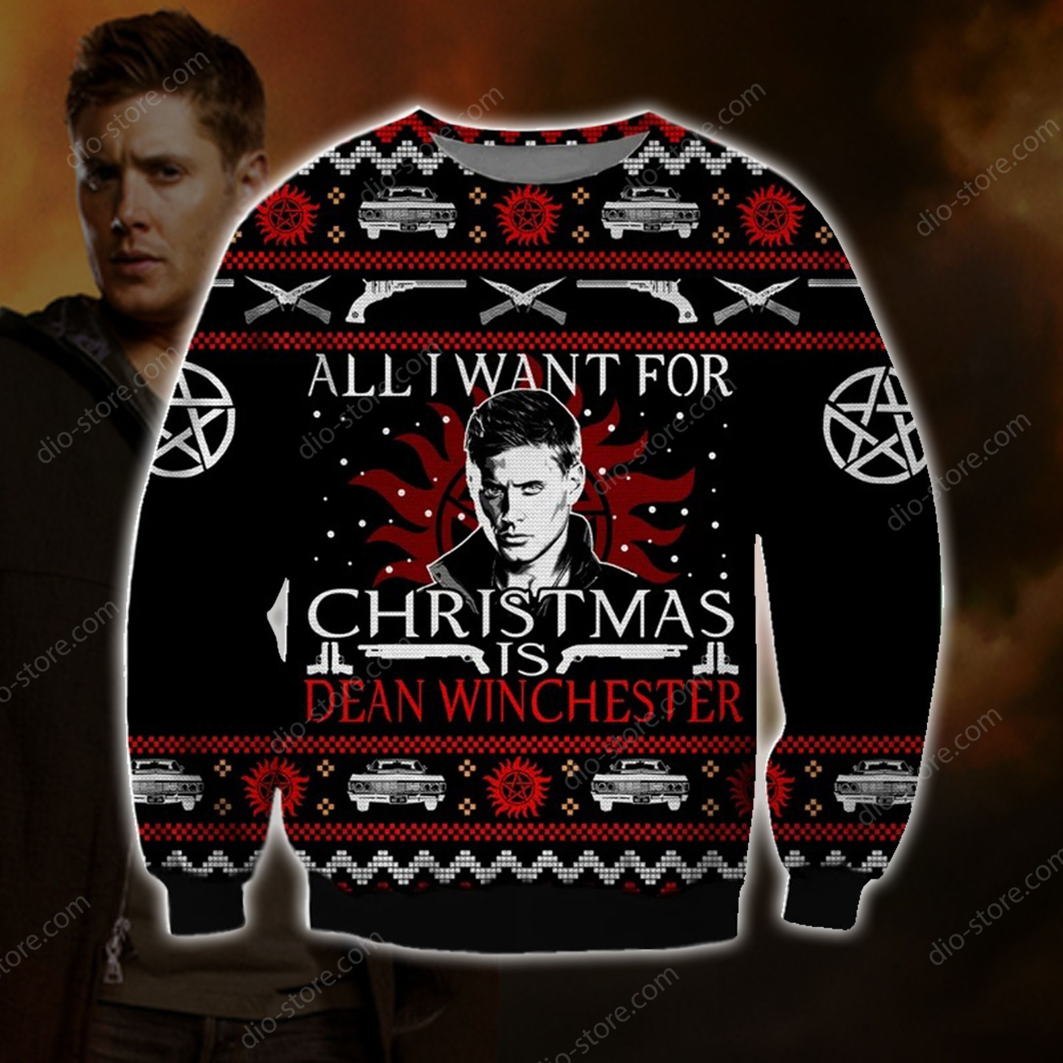 Dean Winchester Ugly Christmas Sweater Adult 3D Funny Matching for family