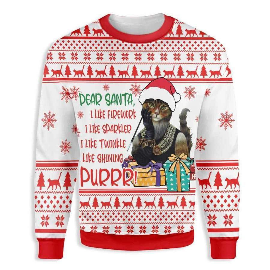 Dear Santa Funny Cat Ugly Christmas Sweater Adult 3D Funny Matching for family